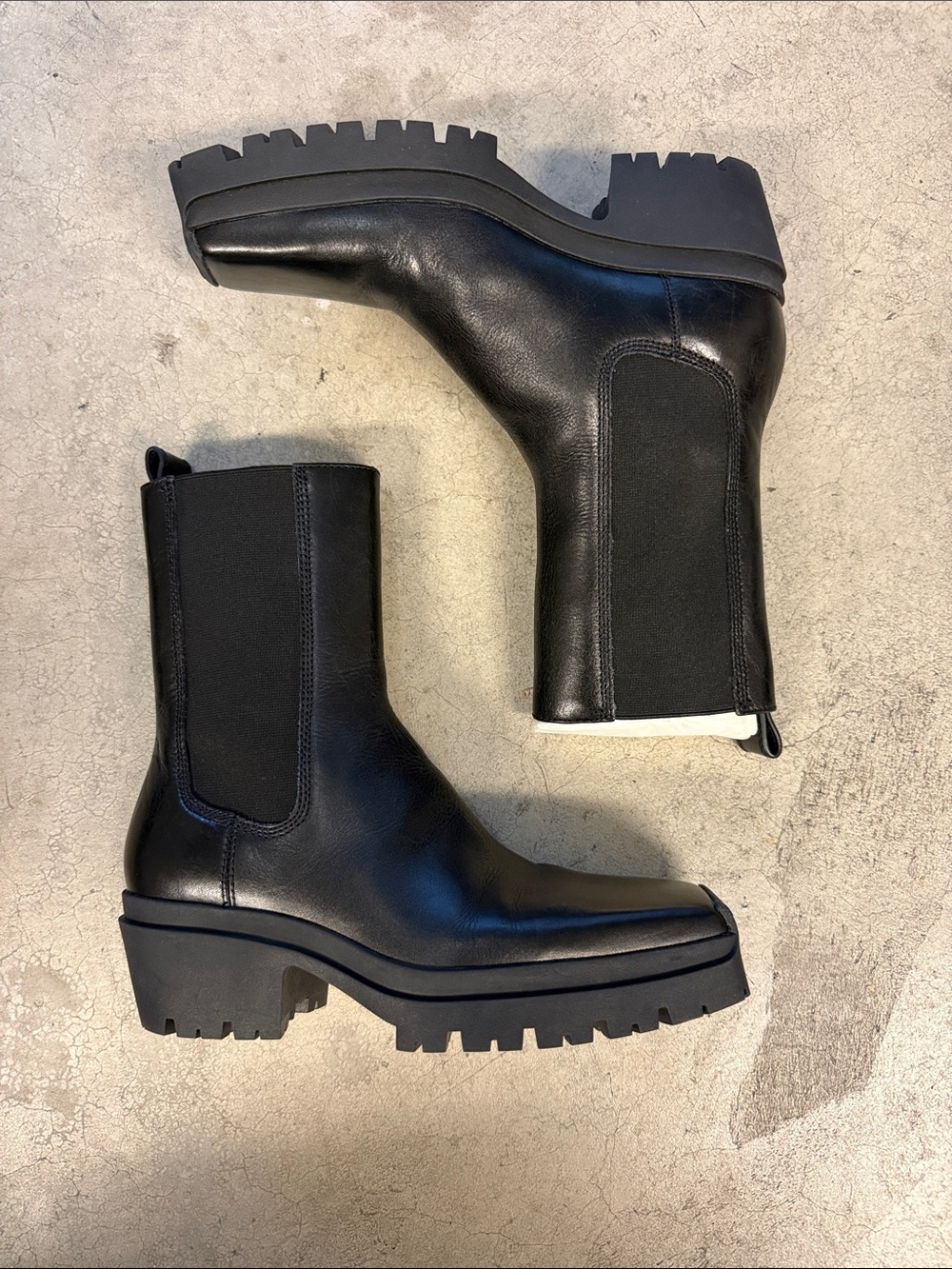 Black Leather Chelsea Lug Sole Boots - Women